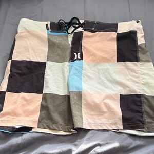 Hurley Men's Checkerboard Swim Shorts in Black, Pink, Blue, Olive